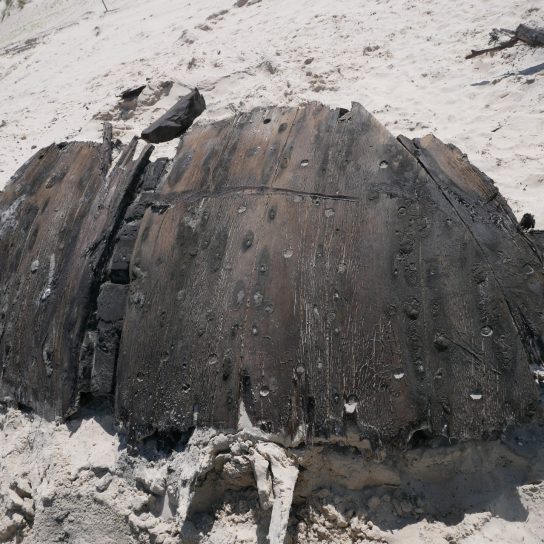 Teil des Bugs des auf Norderney gefundenen Schiffswracks. Foto: Ostfriesische Landschaft